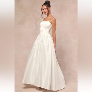Lulus Bria White Basque Waist Satiny Maxi Dress NWT Size XS